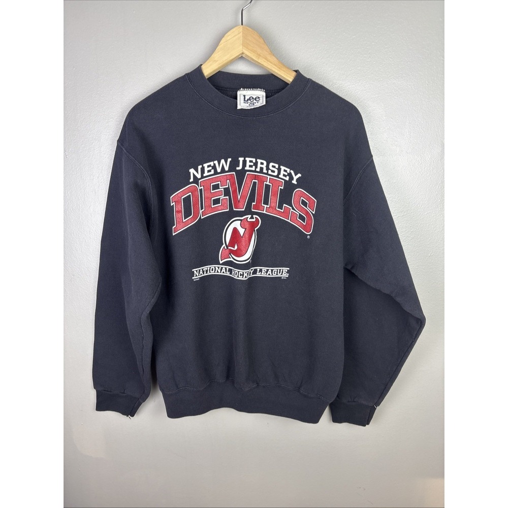 Vintage Lee New Jerseys Devils Black Crewneck Sweatshirt Made In USA Nutmeg